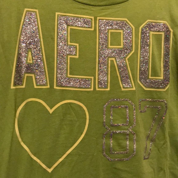 Women’s M Lime Green Glittery Aeropostale Tee - Picture 2 of 4